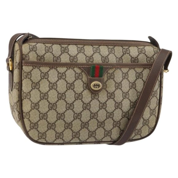 Authentic GUCCI GG Supreme Web Sherry Line Bag PVC Beige Gold 89 02 077